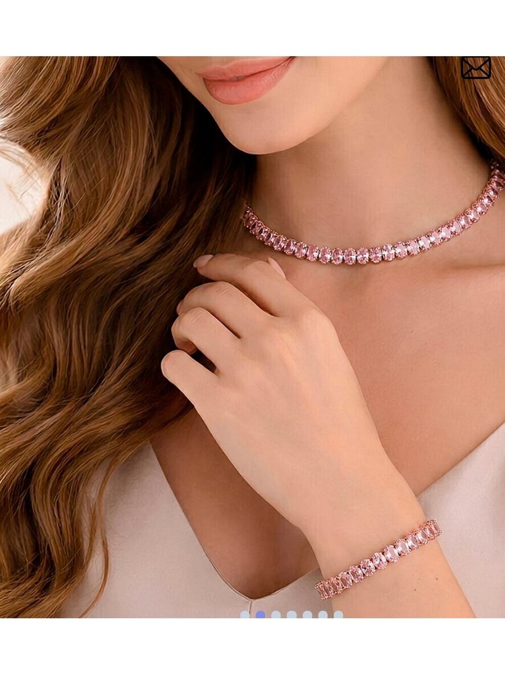 Simulated Pink Diamond Iconic Tennis Necklace 17"  Bracelet (7.5In) in Rosetone